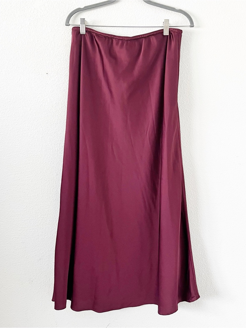 Abercrombie & Fitch Satin Maroon Drawstring Slip Midi Skirt - Picture 6 of 7